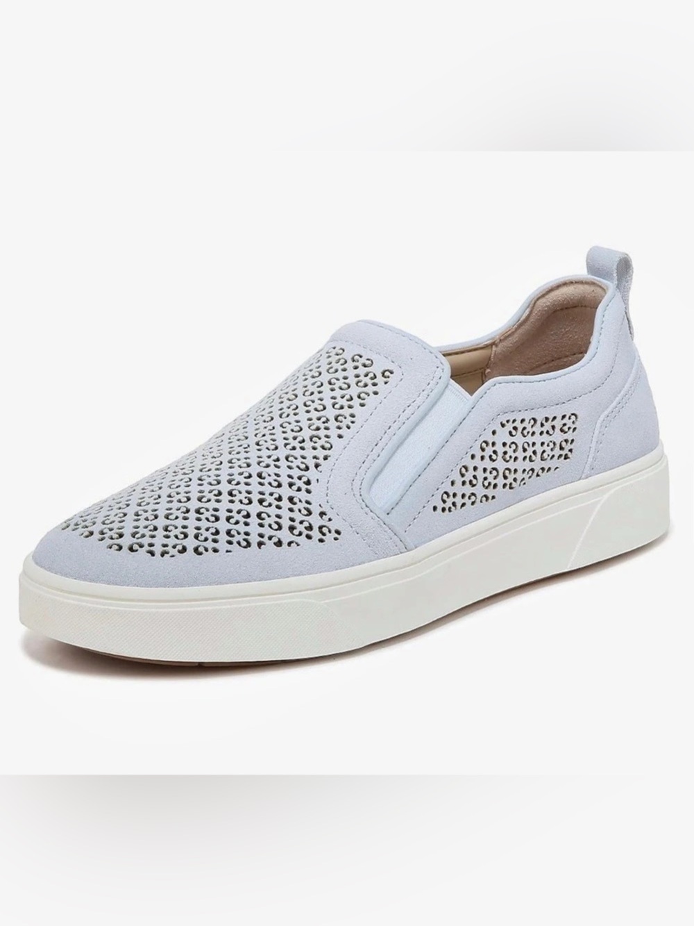 New Vionic Kimmie Perf Leather Suede Pull On Sneaker in Ballad Blue
